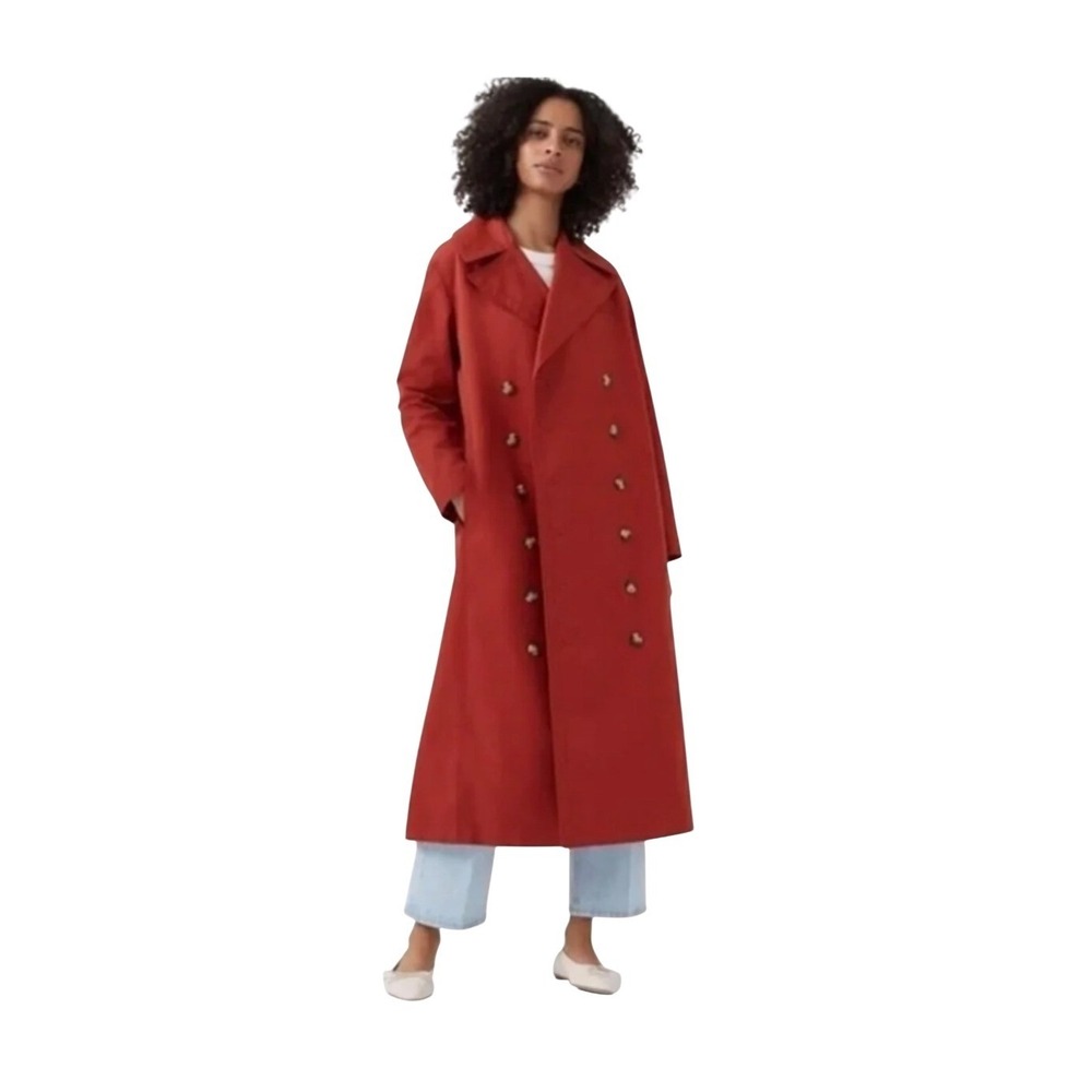 Club Monaco Ohdette Brick Red Long Trench Coat Double Breasted L